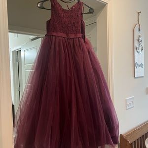 Size 7 Burgundy flower girls dress from David’s bridal wore once